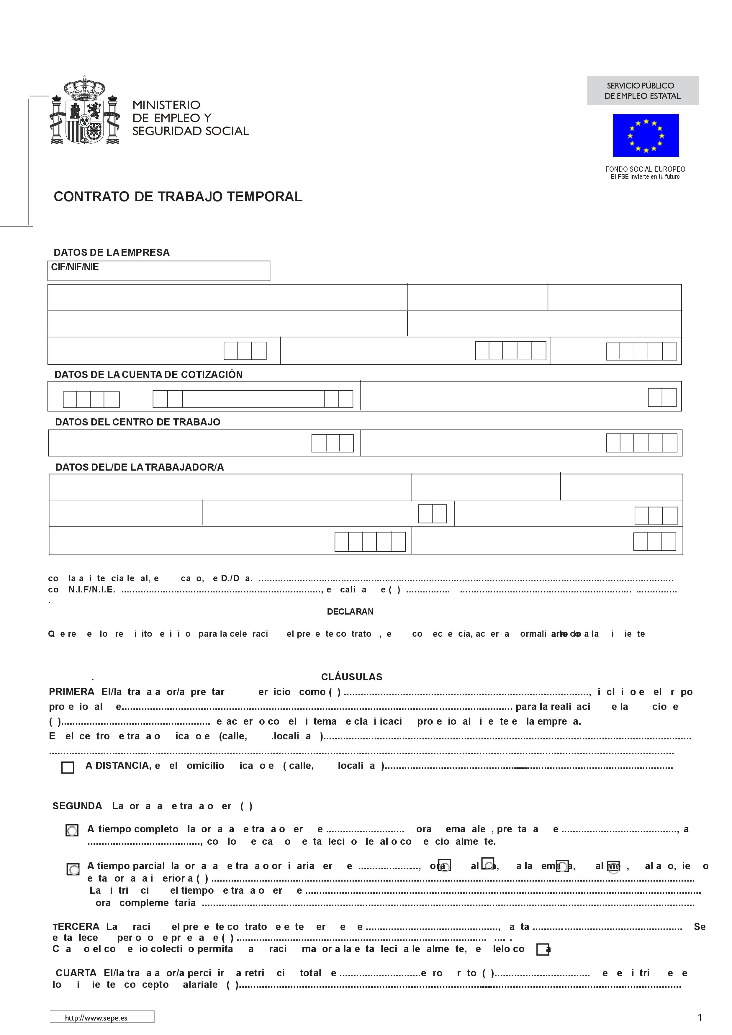Contrato De Trabajo Temporal Espana Modelos De Contratos De Trabajo